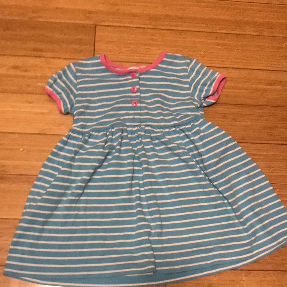 Hanna Andersson Light Blue & White Striped Dress with Pink Trim